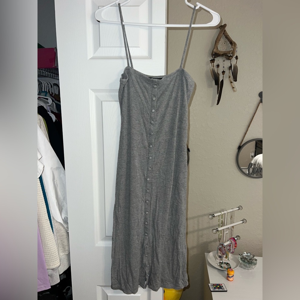 Forever 21 Gray Maxi Dress with Button Detail